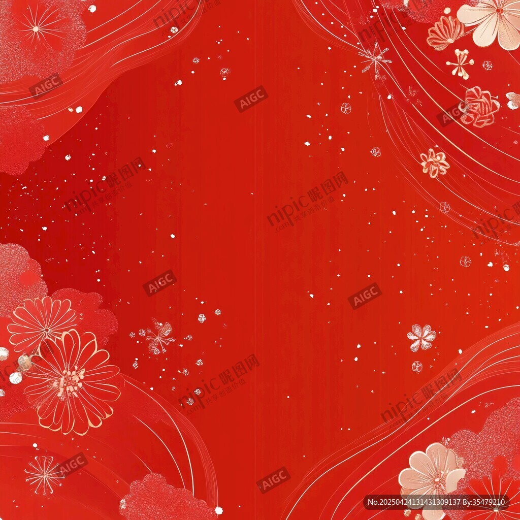 喜庆红色中式花卉背景图