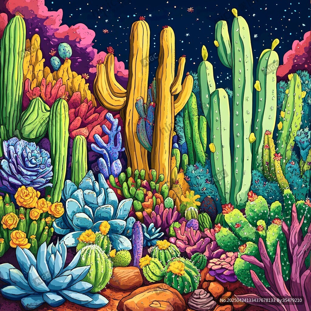 梦幻多彩仙人掌与多肉景观