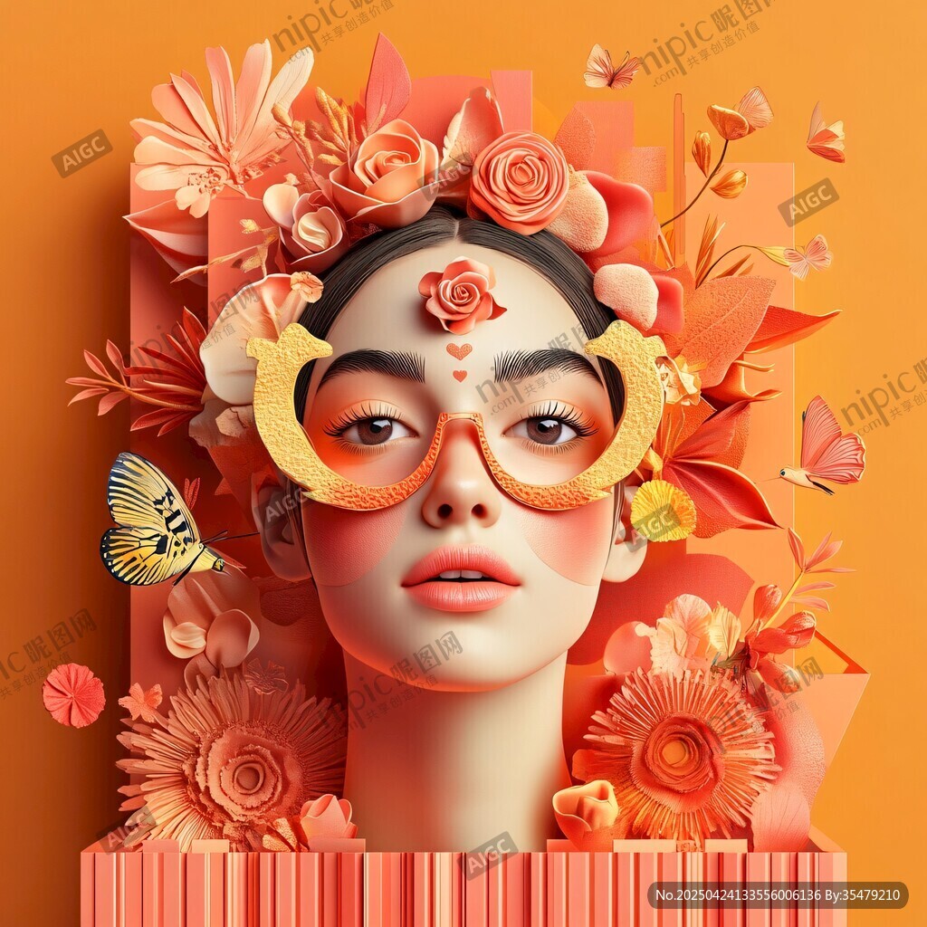 花卉环绕的梦幻创意人像