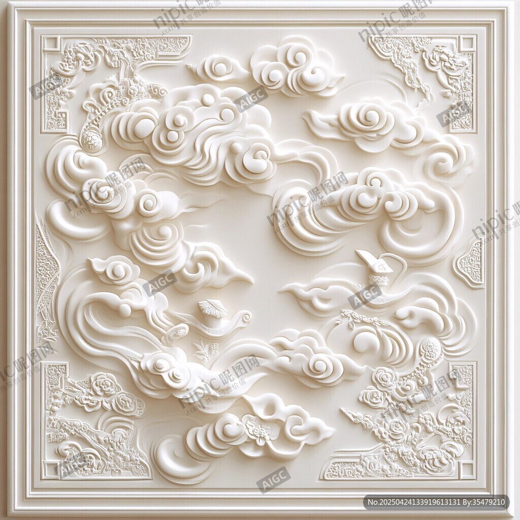 中式云纹浮雕装饰图案