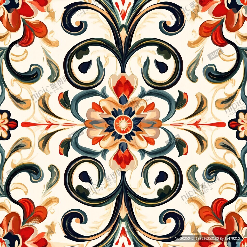 复古花卉几何图案装饰画