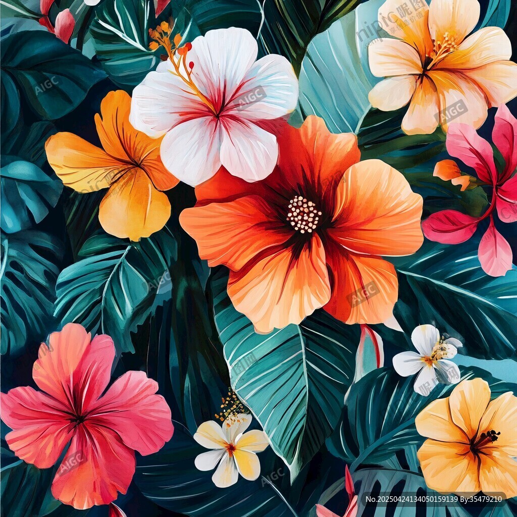 热带花卉绚丽植物图案