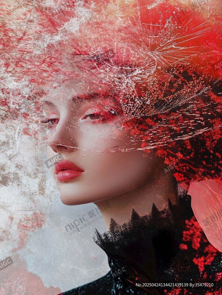 梦幻红系艺术感女性肖像