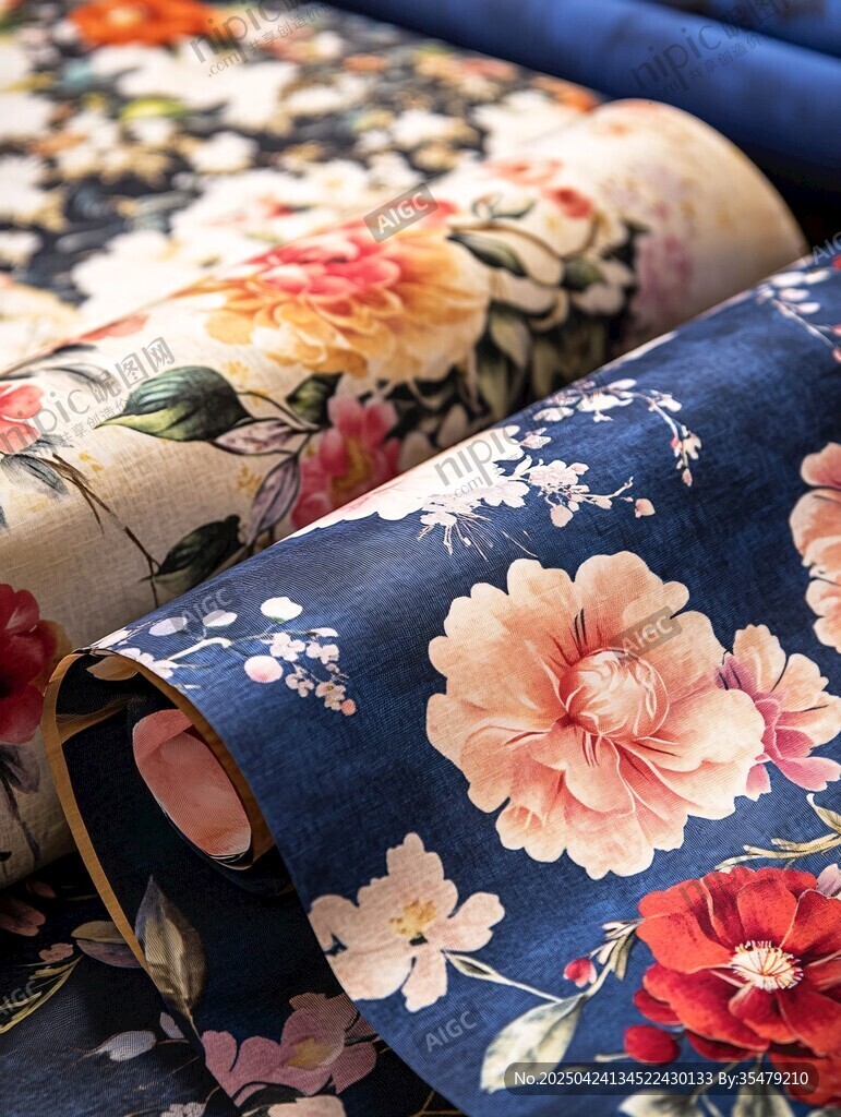 多彩花卉印花布料展示