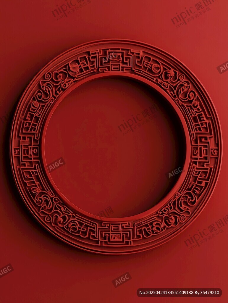 中式红圆环装饰图案
