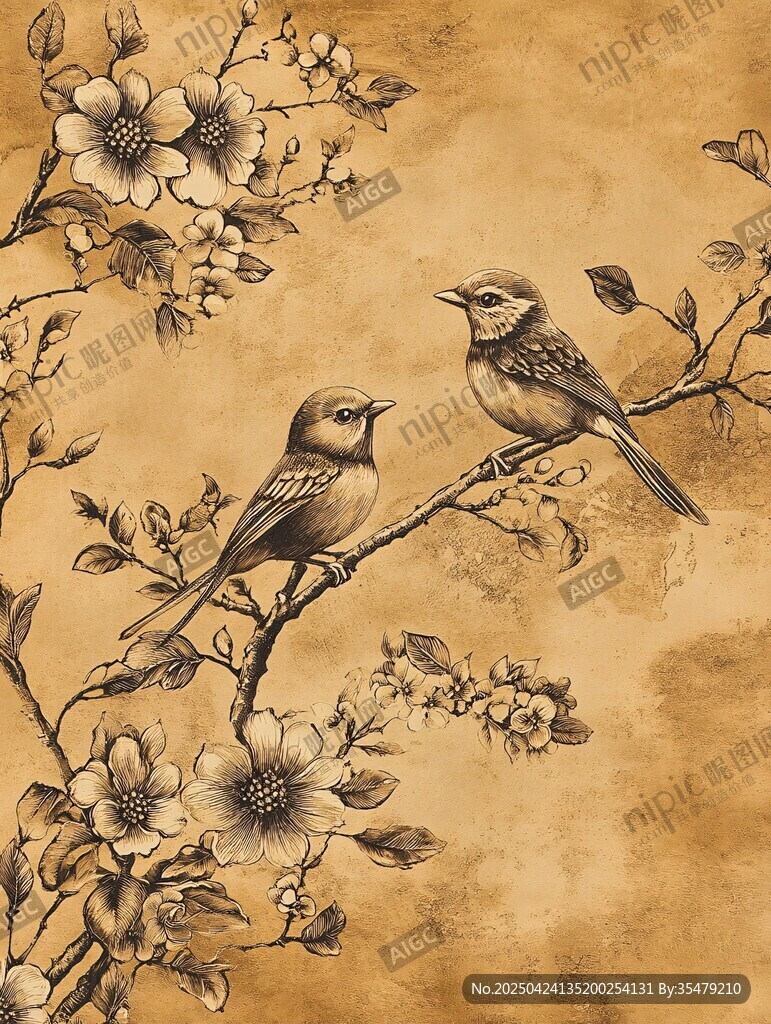 花鸟图 双雀栖枝春意浓