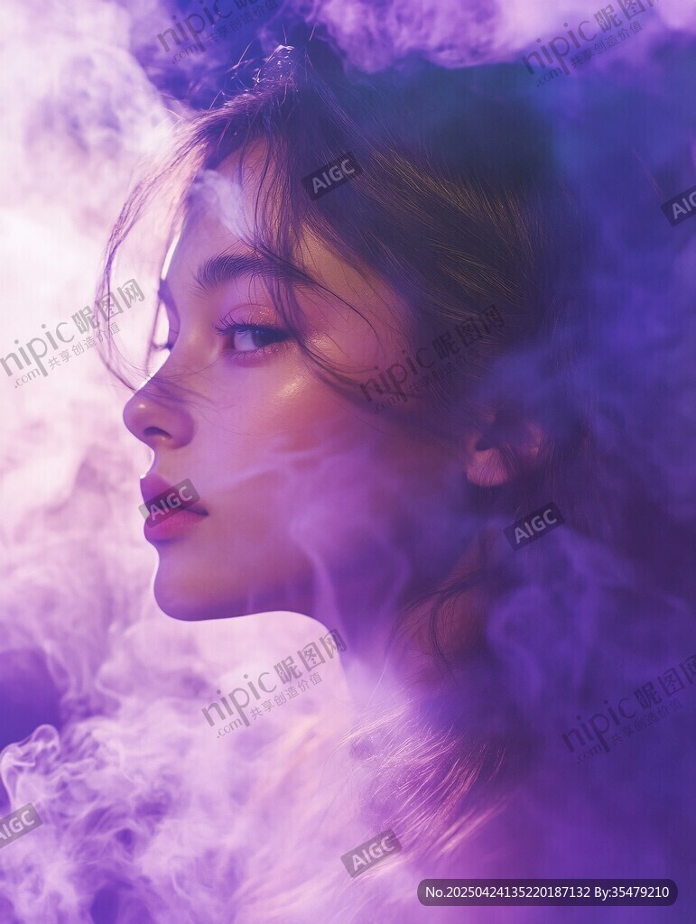 梦幻紫雾中的绝美侧颜