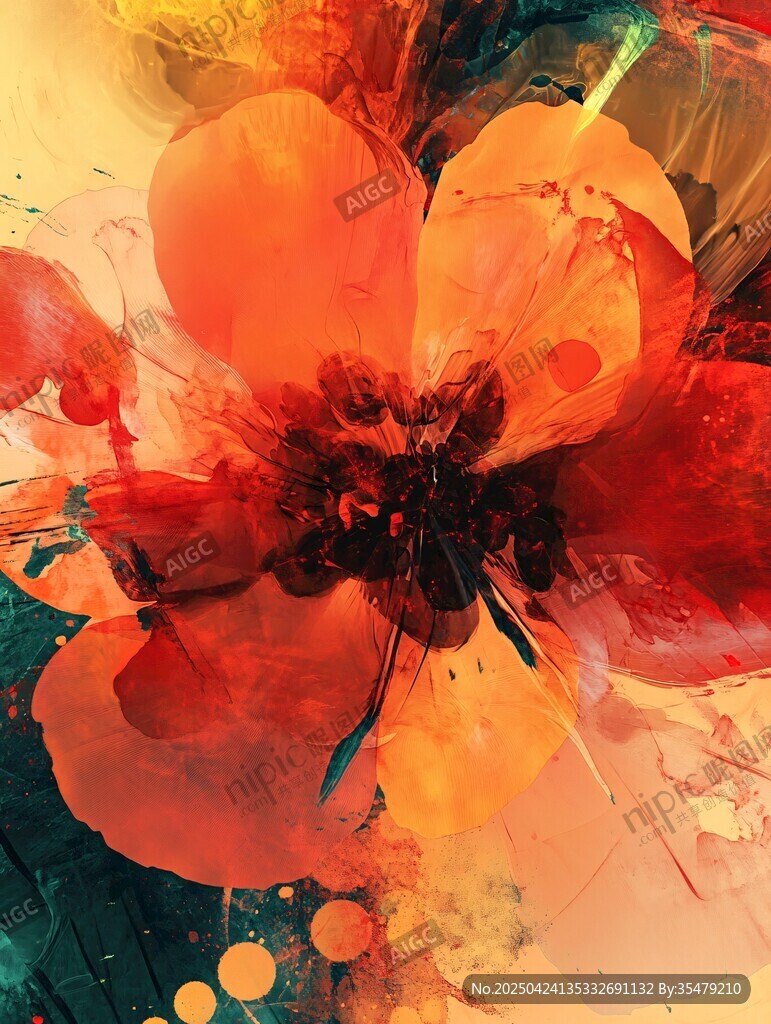 绚丽抽象花卉艺术画作