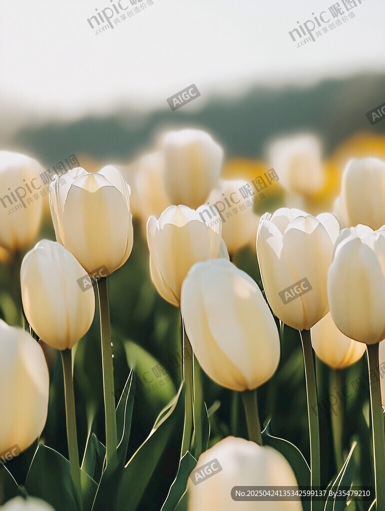 白色郁金香花海的浪漫