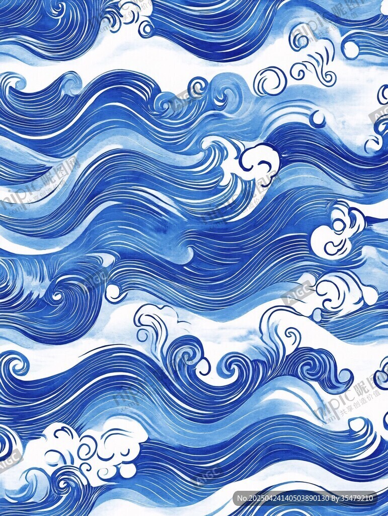 蓝白海浪中式传统纹样