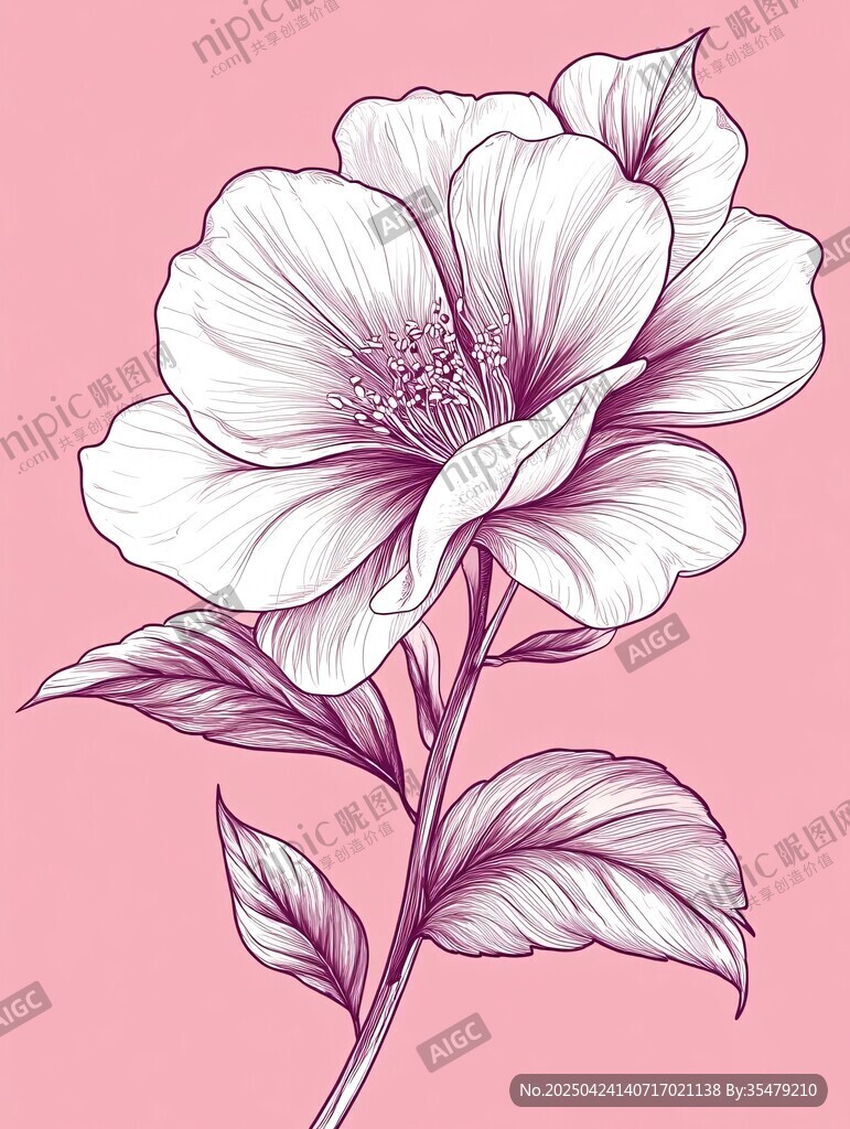 手绘粉色花卉植物插画