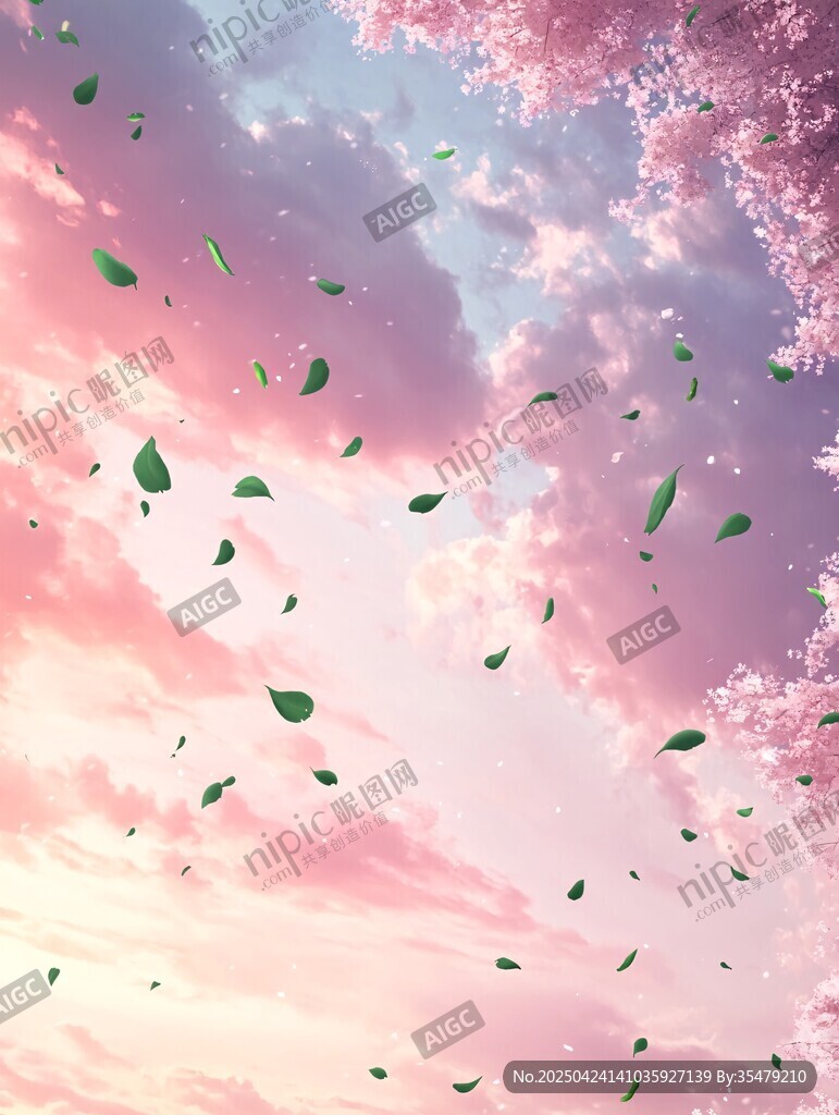梦幻樱花飘落天空美景