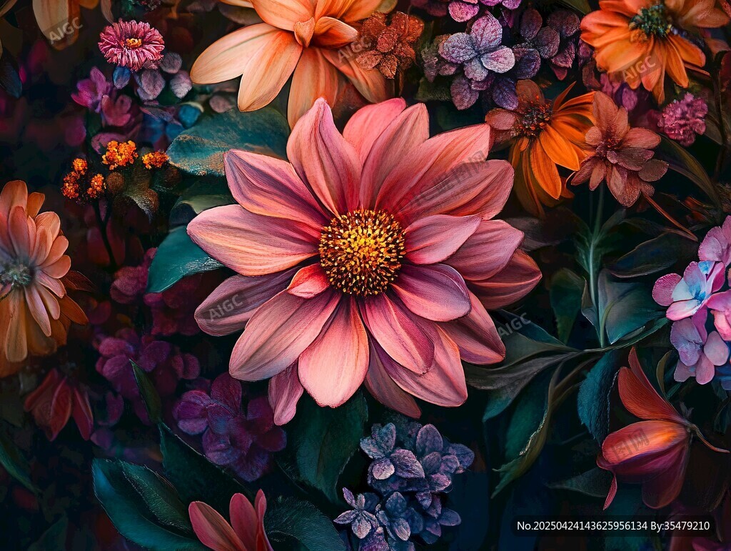 梦幻绚丽多彩花卉绽放图