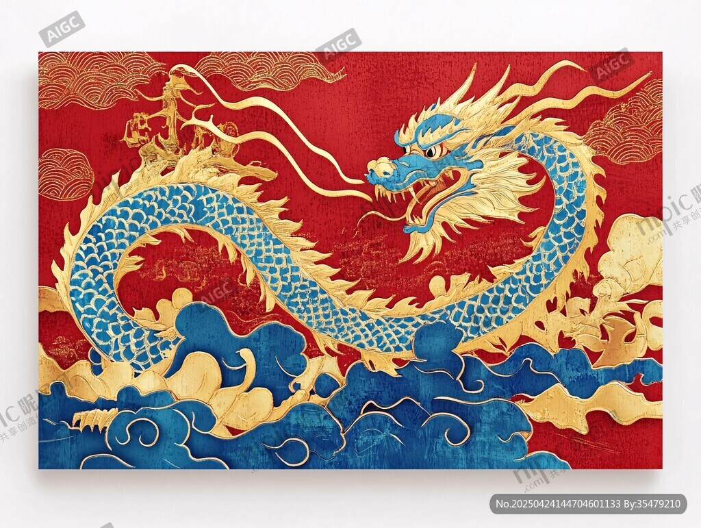 祥龙戏云海 国风祥瑞图