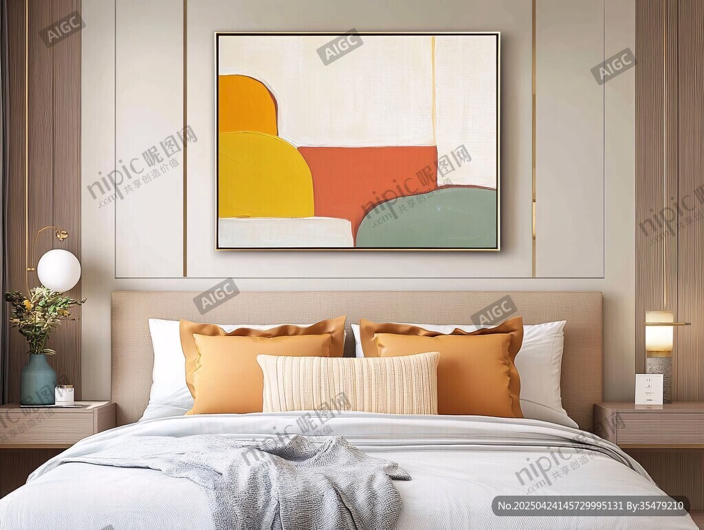 简约卧室中的艺术挂画装饰