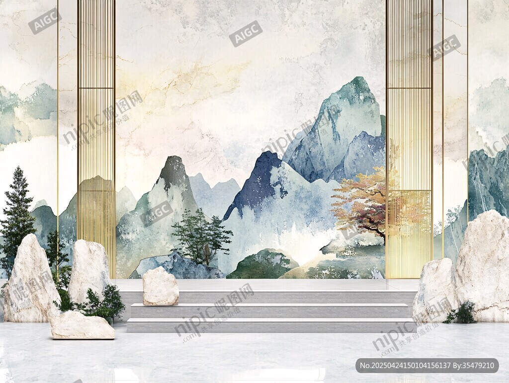 中式山水风室内玄关美景