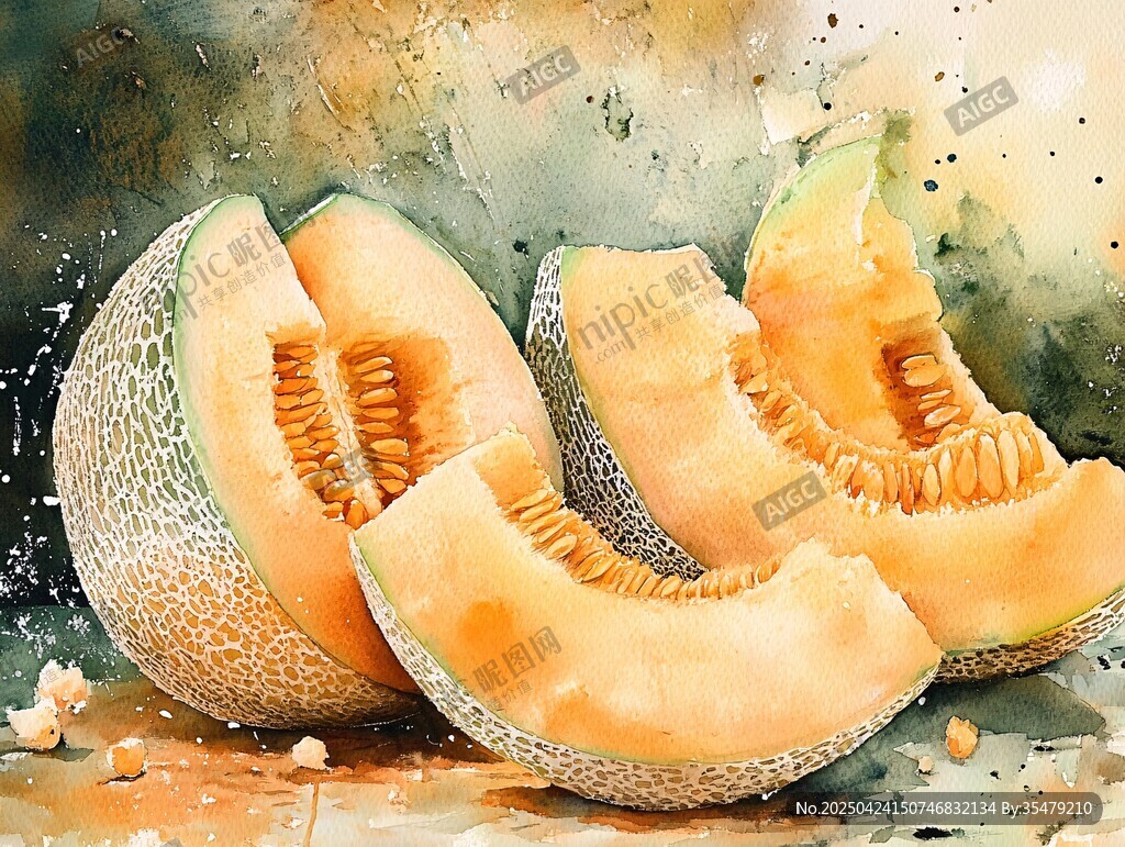 水彩绘甜瓜切片诱人画面