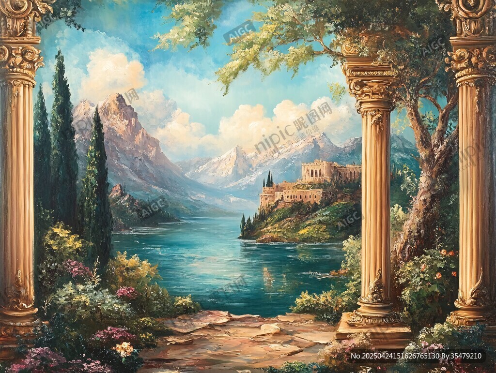 古典柱间的山水梦幻景致