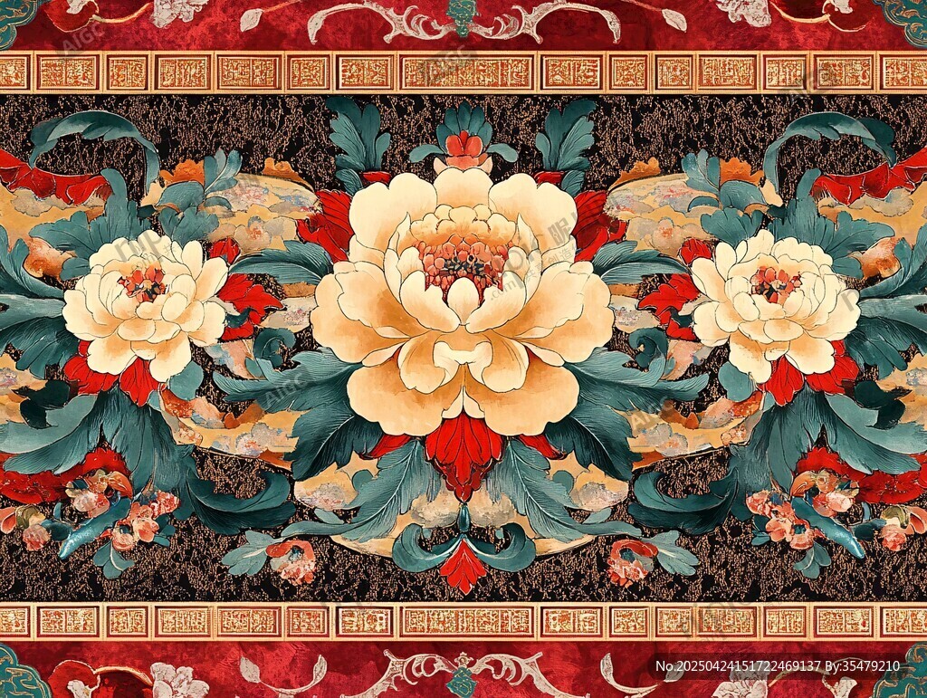 中式牡丹花卉传统纹样