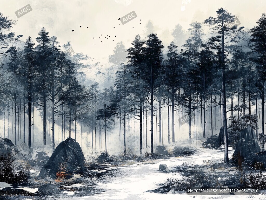 雾霭山林间的静谧景致