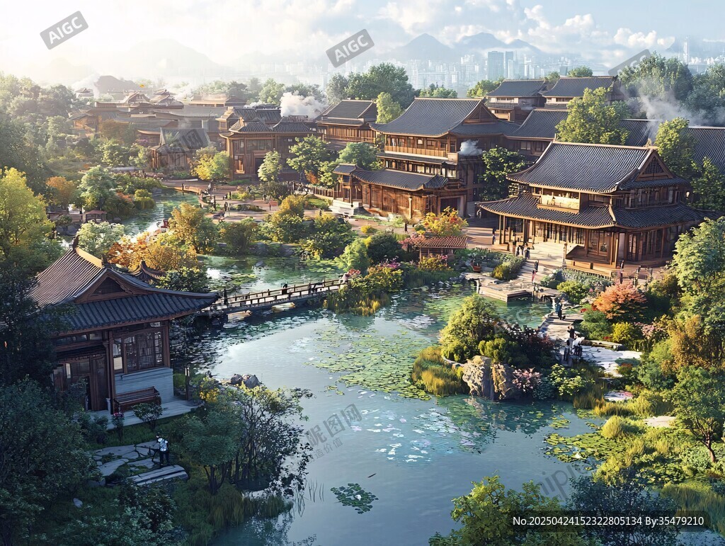中式古典水乡庭院景观