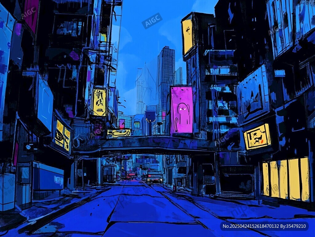 赛博朋克风未来都市街道