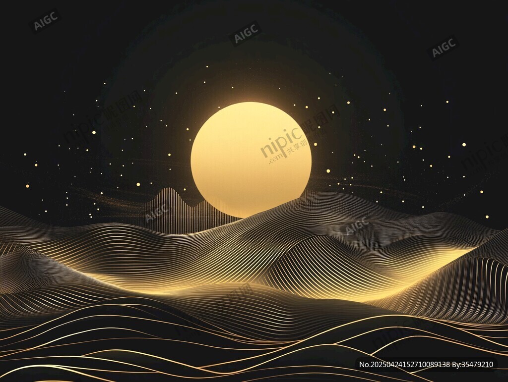 月夜下的金色山峦景观