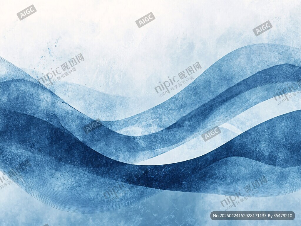 蓝色水波抽象水彩背景图