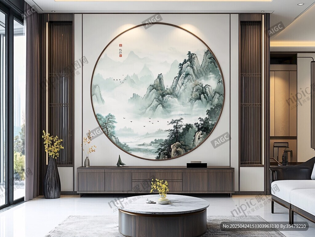 中式客厅的山水壁画之美