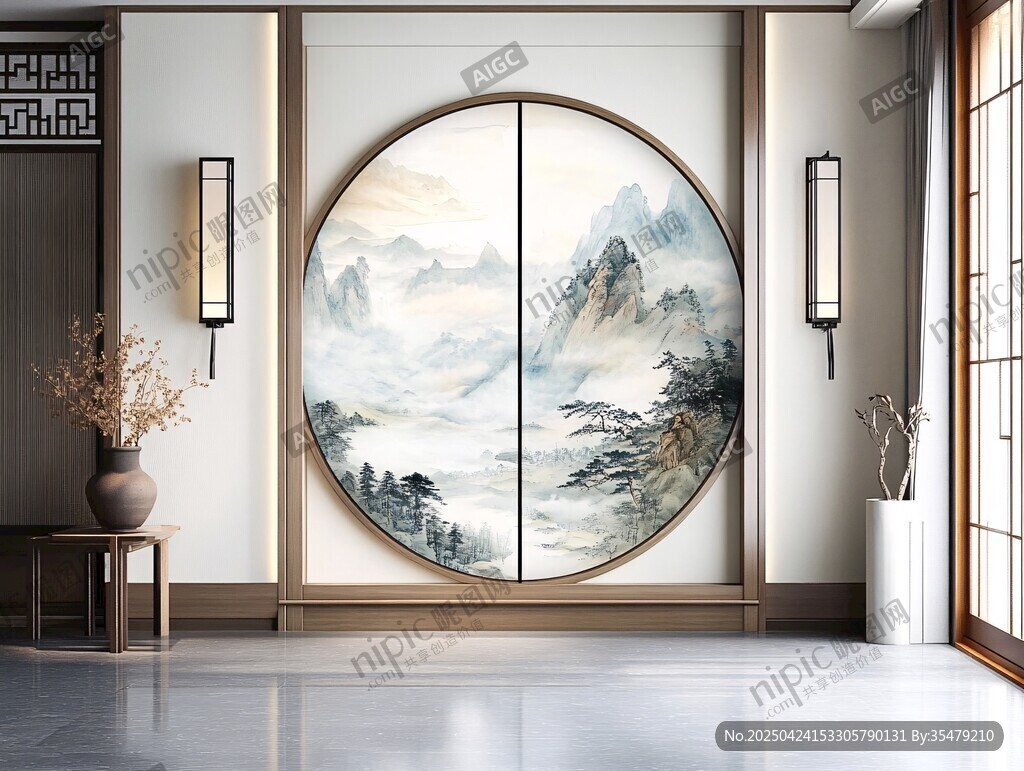 中式山水屏风的雅致空间