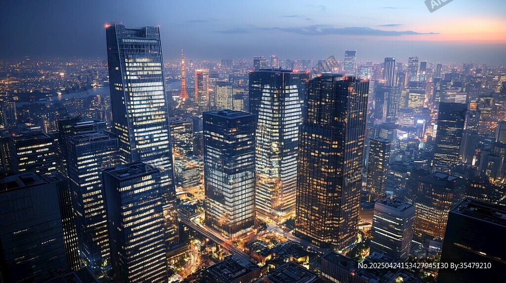 夜幕下的繁华都市天际线