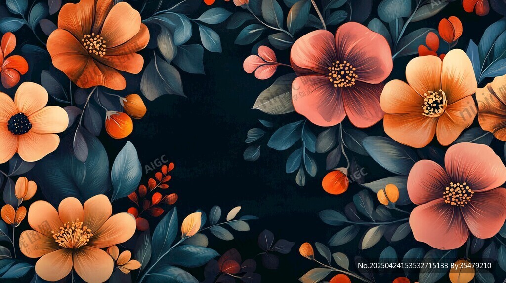 花卉图案 暗夜中的绚丽绽放