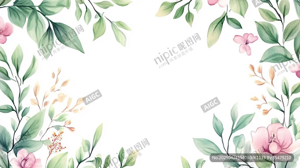花卉绿叶边框装饰图案