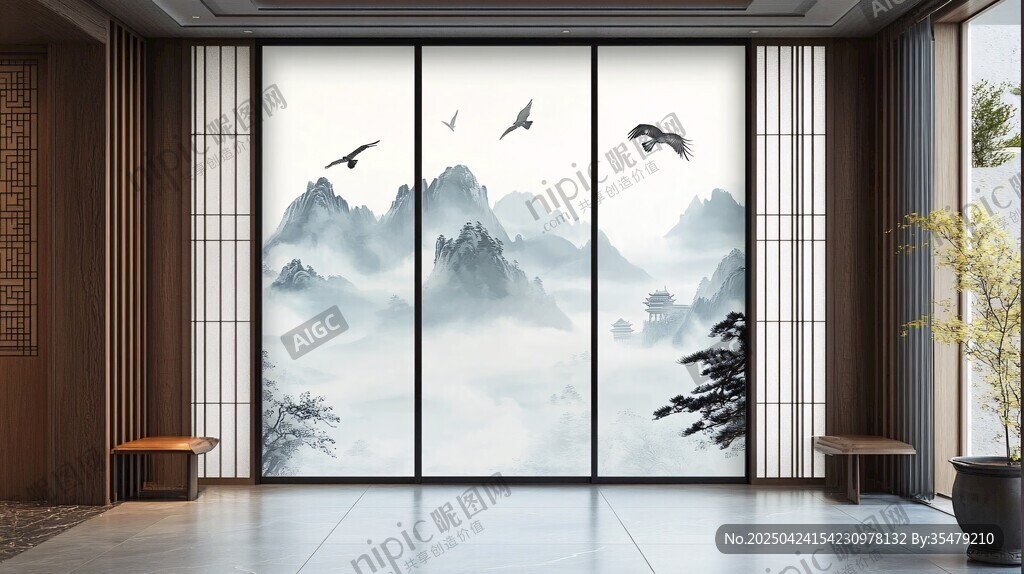 中式山水屏风雅致空间