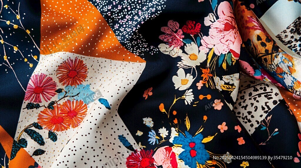 多彩花卉图案布料展示