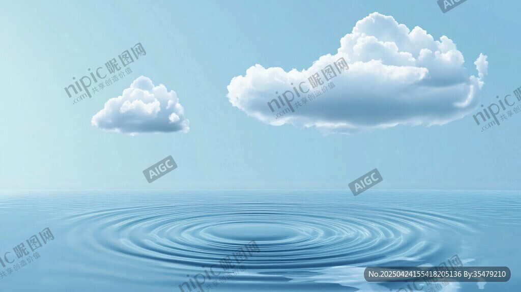 蓝天浮云下的水面涟漪