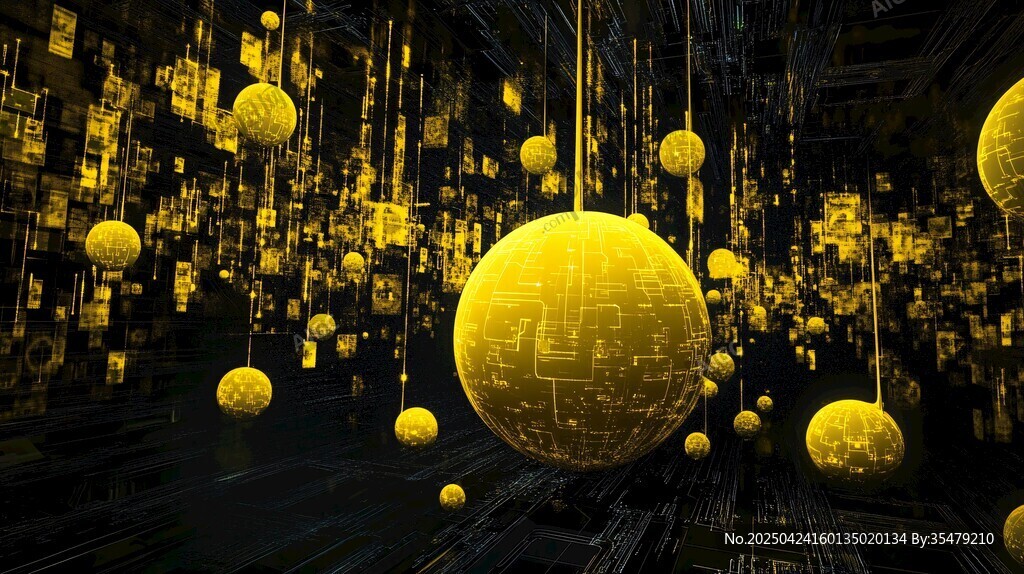 金色科技球体悬浮数字空间