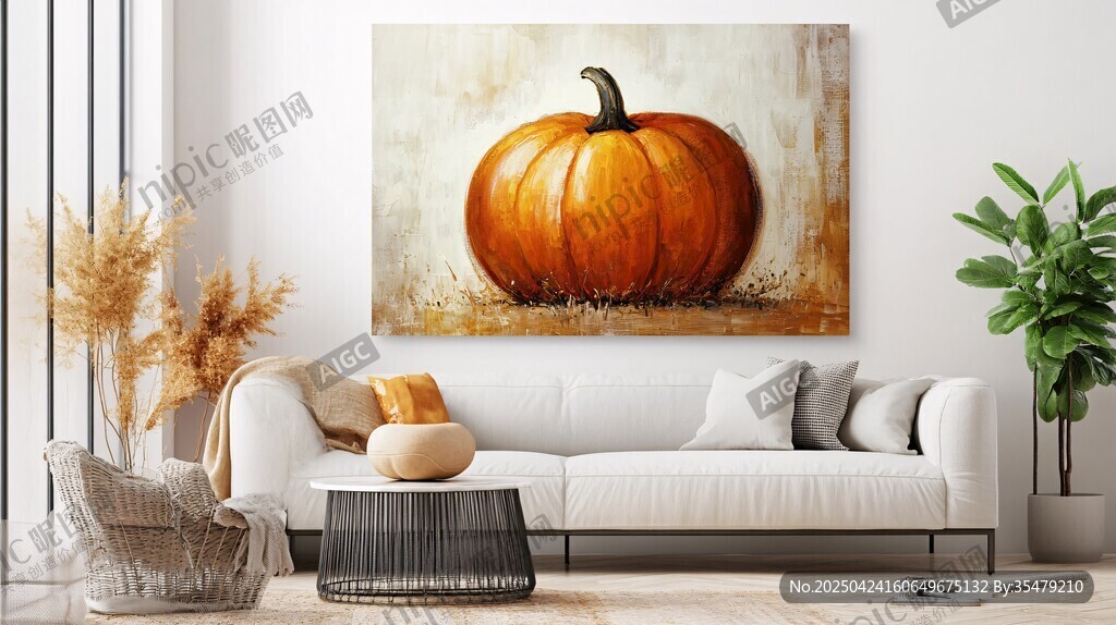 客厅中南瓜画作装饰场景