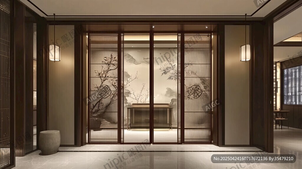 中式典雅客厅玻璃隔断设计