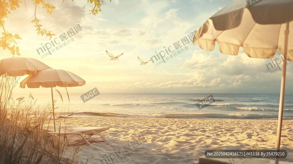 海边惬意时光 伞下美景