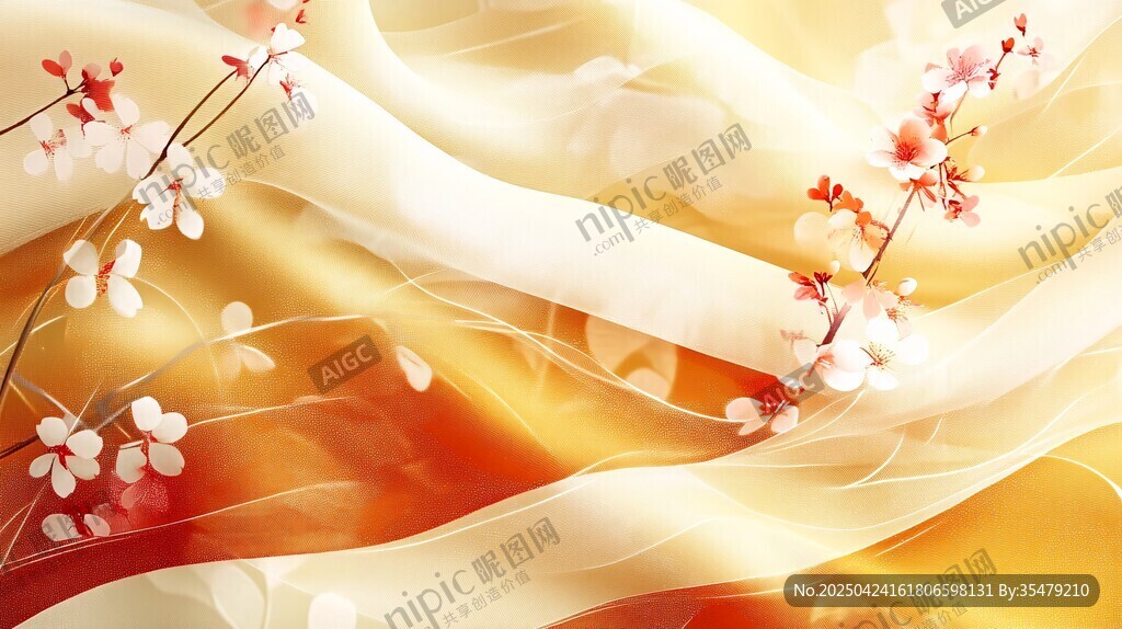 梦幻柔纱上的烂漫花枝