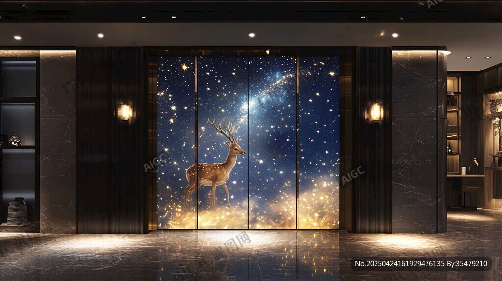 梦幻星空鹿主题玄关背景墙