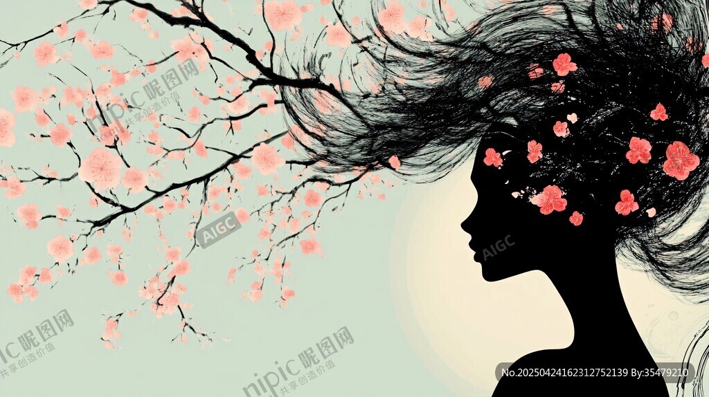 花发女子剪影 诗意浪漫风