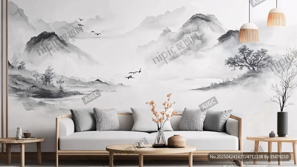 中式山水风客厅雅致场景