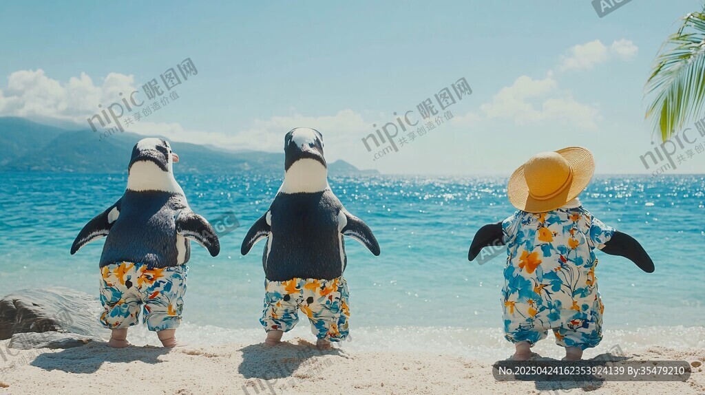三只萌企鹅的海滨欢乐时光