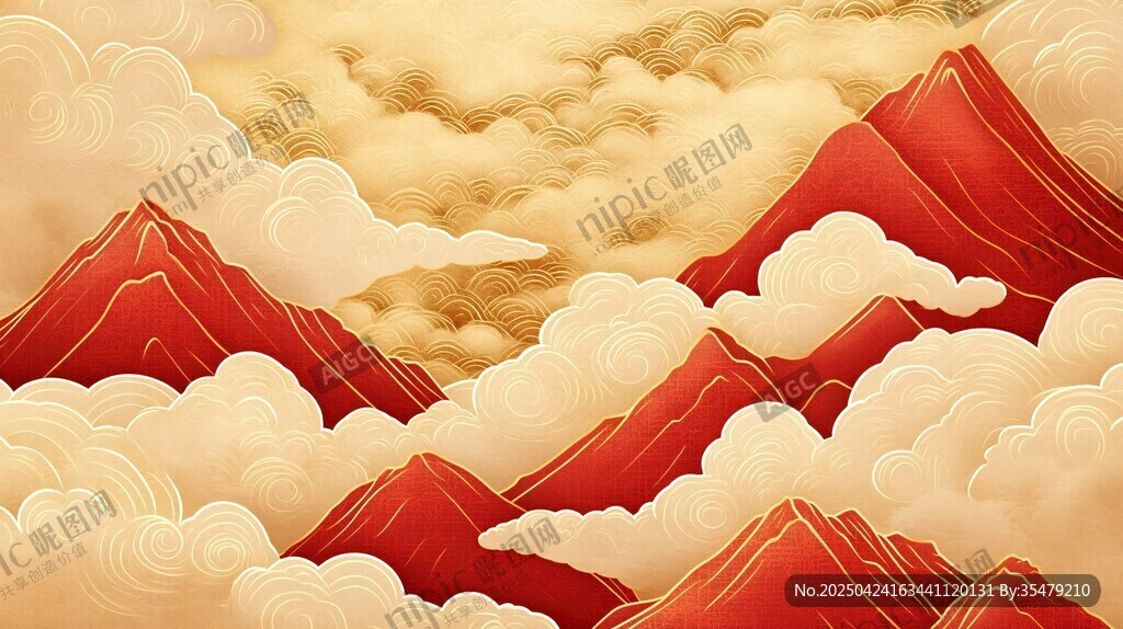 云海红山图