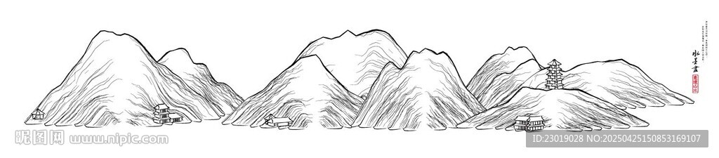 手绘连绵山脉景观
