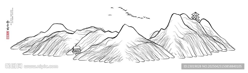 意境水墨山水线条画