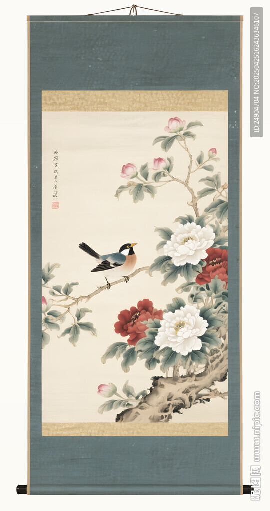 花鸟卷轴画