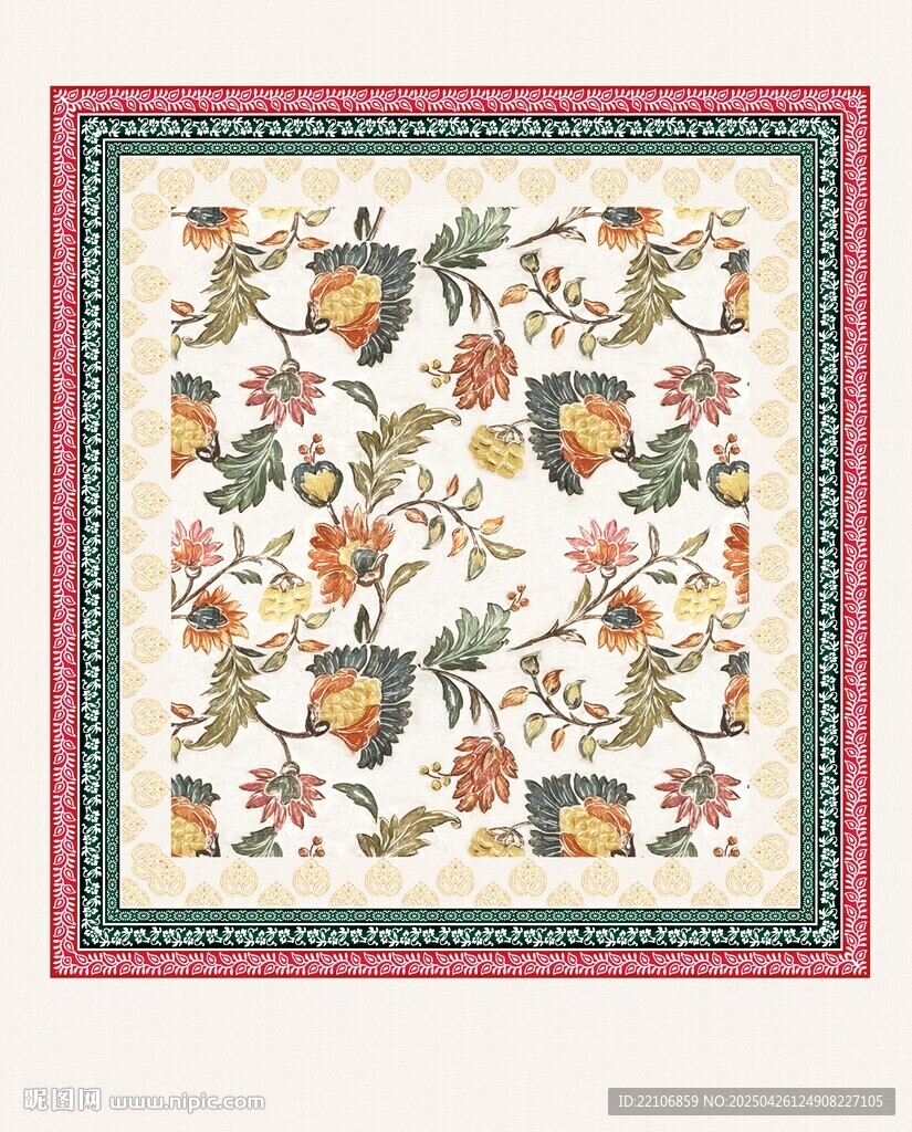 复古花卉图案精美方巾